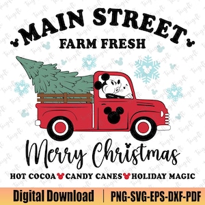 Main Street Farm Fresh Christmas Tree Svg, Christmas Farm Fresh Svg, Mouse e amigos, Christmas Squad Svg, camiseta Merry Xmas, presentes de Natal