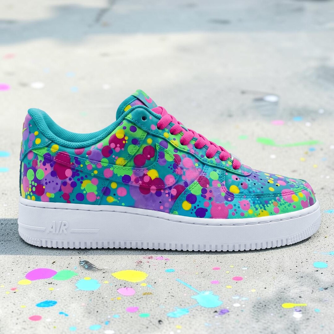 Custom Colorful Splatter AF1 Sneakers, Hand Painted Neon Pink and Teal ...