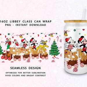 Christmas 16oz Libbey Can Cartoon, Mouse And Friends Gingerbread Train 16oz Libbey Can Glass, Christmas Tumbler Wrap, Gingerbread Cookies