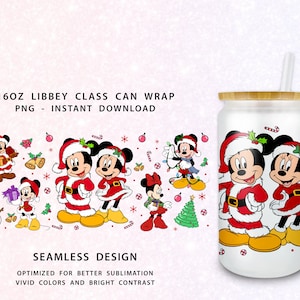 Christmas 16oz libbey Can Cartoon PNG, Xmas Santa Costume 16oz Glass Can Wrap, Mouse And Friend 16oz Libbey Can Glass,Christmas Tumbler Wrap