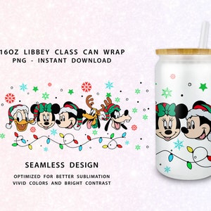 Christmas 16oz libbey Can Cartoon PNG, 16oz Glass Can Wrap,Mouse And Friend 16oz Libbey Can Glass,Christmas Tumbler Wrap,Full Glass Can Wrap