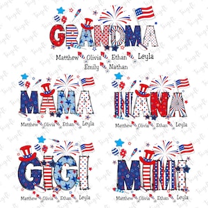 Mama personalizzata per il 4 luglio PNG, Nonna Gigi Nana Mama Mimi PNG, Nome personalizzato per bambini, Festa dell'Indipendenza PNG, Famiglia USA con fuochi d'artificio PNG, America