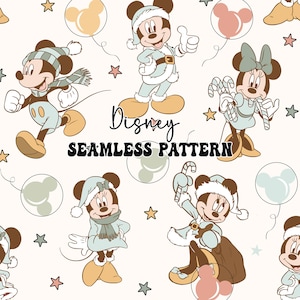 Retro Christmas Seamless Pattern, Mouse and Friend Seamless Pattern, Merry Christmas Seamless Digital Paper, Santa Claus Fabric Sublimation