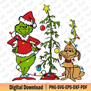 Merry Christmas Svg, Cartoon Characters With Dog Svg, Grinchmas Svg, Christmas Tree Svg, Xmas Holiday Svg, Christmas Squad Svg, Xmas Svg