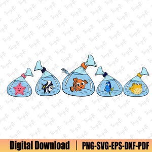 Cute Fish In Bag Svg, Finding Fish Svg, Cartoon Aquarium Animals Svg, Nemo and Friends, Family Vacation Svg, Family Trip Svg, Vacay Mode Svg