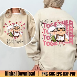 Feliz día de San Valentín Svg, dibujos animados de San Valentín Svg, para él y para ella, esposa y esposo, película Up Svg, camiseta a juego para pareja, vacaciones familiares Svg