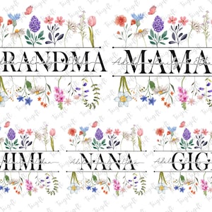 Gepersonaliseerde Floral Mama png, Grandma Mama Mimi Gigi Nana png, naam wilde bloem png, aangepaste Moederdag png, aangepaste kindernaam, cadeau voor moeder