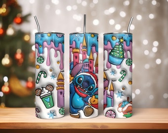 3D Inflated Christmas Tumbler Wrap, Cartoon Christmas Tumbler Wrap, Coffee Christmas Tumbler, Magical Snacks Christmas Inflated Tumbler Wrap
