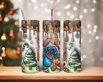 3D Inflated Christmas Tumbler Wrap, Cartoon Christmas Tumbler Wrap, Coffee Christmas Tumbler, Magical Snacks Christmas Inflated Tumbler Wrap