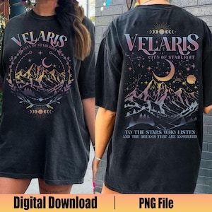 Velaris png, La cité des étoiles png, Vers les étoiles qui écoutent png, amateur de livres fantastiques png, cour de nuit png, montagne étoilée png, chemise livresque