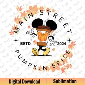 Main Street Pumpkin Spice Png, Olá Outono Png, Mouse e Amigos, Café de Outono Png, Vibes de Outono Png, Folha de Outono Png, Camiseta da Temporada de Abóbora