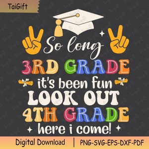 So Long 3rd Grade Svg, It&#39;s Been Fun 4th Grade Here I Come, Back To School Svg, School Life Svg, 3rd Grade Svg, Back To School Shirt
