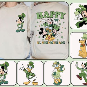 Paquete de Svg de ratón y amigos del feliz día de San Patricio, Svg del día de San Patricio, Svg de trébol de la suerte, camiseta del día irlandés, Svg de vacaciones familiares