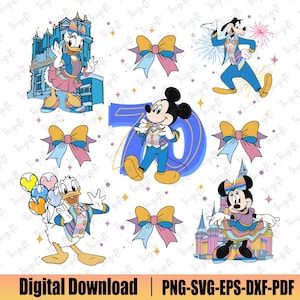 Souris et amis célébration Svg, Svg magique du 70e anniversaire, Svg du 70e anniversaire, vacances en famille Svg, Magic Kingdom Svg, Svg de voyage en Californie