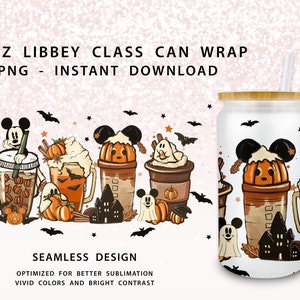 Halloween Coffee Pumpkin Spice Latte 16 oz Libbey Glass Can Tumbler Design PNG, 16oz Libbey Glass Can Wrap Png, Halloween Tumbler Wrap