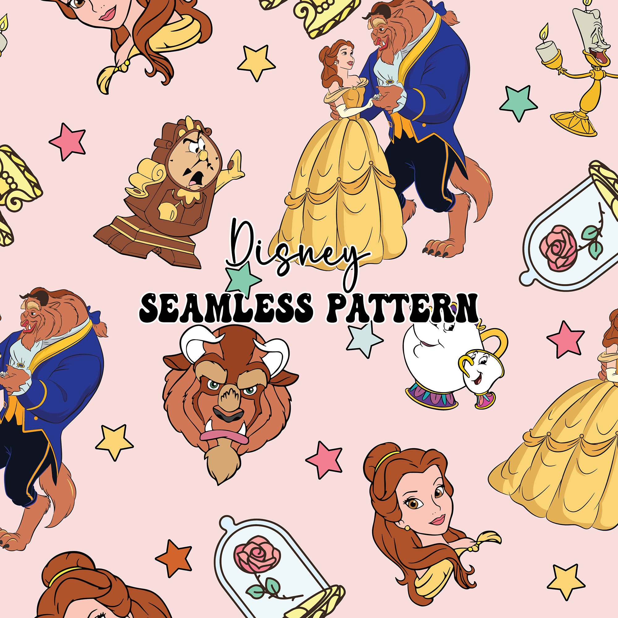Beauty and the Beast Seamless Pattern, Beauty and the Beast
