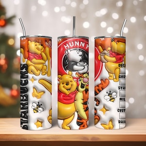 3D opgeblazen stripfiguur tuimelaar wrap, opgeblazen Poeh en vrienden, 3D gezwollen beer ontwerp, Poeh tuimelaar, 3D Winnie opgeblazen tuimelaar wrap