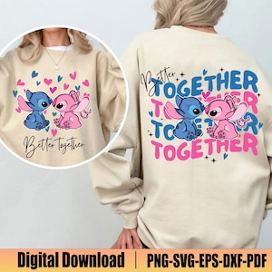 Feliz día de San Valentín Svg, Mejor juntos Svg, Personajes de dibujos animados, Pareja a juego Svg, San Valentín Svg, Camiseta de pareja de San Valentín, Modo vacaciones