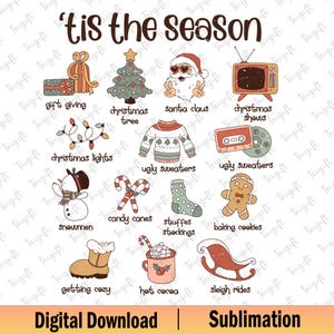 Christmas Doodle Png, Groovy Christmas Png, Santa Claus Png, Christmas Season Png, Xmas Holiday Png, Christmas Shirt, Elements, Santa, Tree