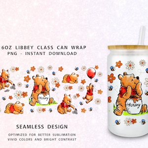 Winnie The Pooh Cartoon 16 Unzen Libbey Dose PNG, 16 Unzen Glasdose Wrap, 16 Unzen Libbey Can Glas, Catoon Kinder Becher Wrap, Volles Glas kann Wra