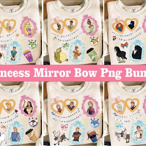 Watercolor Princess Coquette Bow Png Bundle, Cartoon Coquette Png, Magical Mirror Bow Png, Family Vacation Png, Princess Family Shirt