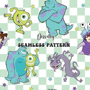 Monster naadloos patroon, cartoon herhaal naadloos ontwerp, stofsublimatie, jongensstofafdrukken, stofpatronen, naadloos digitaal bestand