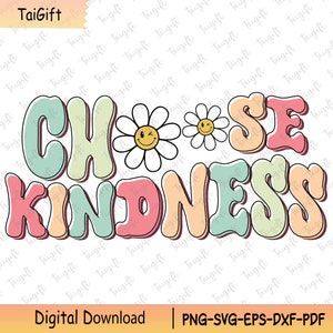Choisissez la gentillesse, Svg rétro groovy, Svg de la rentrée, Svg premier jour d'école, Svg vie enseignant, Svg ambiance école, conception de chemise gentillesse