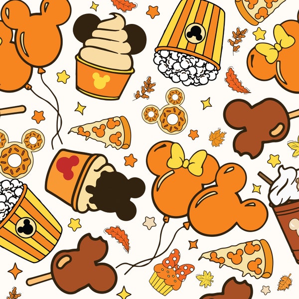 Snacks Autumn Seamless Pattern Png, Digital Paper Carnival Food, Thanksgiving Digital Repeat Seamless Pattern, Trick Or Treat