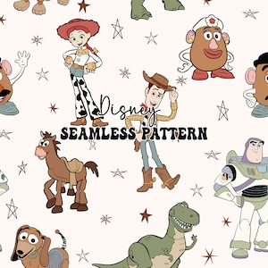 Toy Story Nahtloses Muster, Geschichte Freunde Nahtloses Muster, magisches nahtloses, trendiges Muster, Cartoon-nahtloses Muster, Stoffsublimation