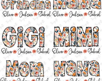Personalized Floral Mama Png Bundle, Grandma Mama Mimi Gigi Nana Mom Png, Custom Name Png, Mother’s Day Png, Preppy Mama Png, Mom Gifts