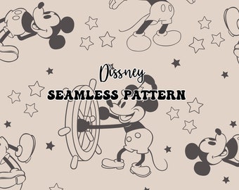 Magical Mouse Seamless Pattern, Cruise Mouse Head Seamless Digital Paper, Retro Mouse Seamless Pattern,Magic Kingdom Seamless,Fabric Design