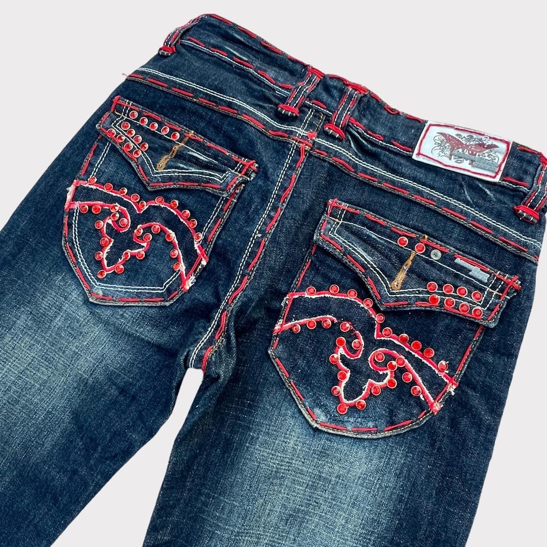 2000’s Hand Stitched Rhinestone Denim Jeans | Laguna Beach Co. - Etsy