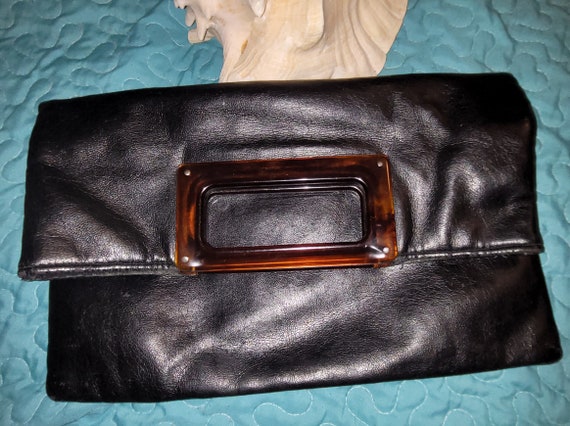 Vintage Black Leather Hand Bag or Clutch - image 3