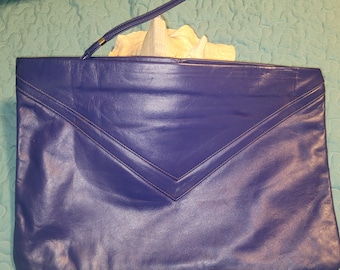 Vintage 1990's Navy Blue Leather Clutch Bag