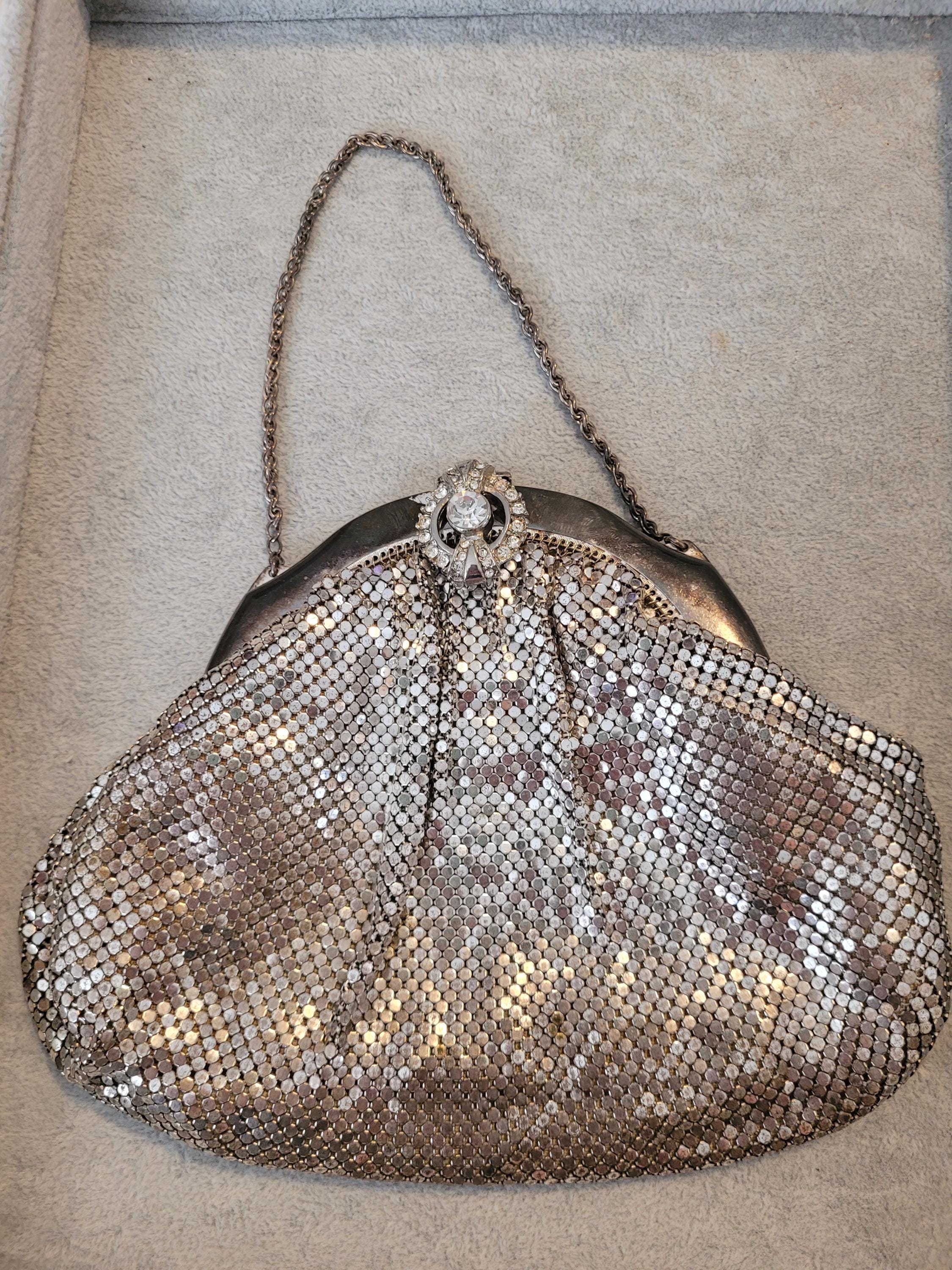 Antique 1940's Silvertone Whiting & Davis Mesh Evening Clutch Bag Purse USA made