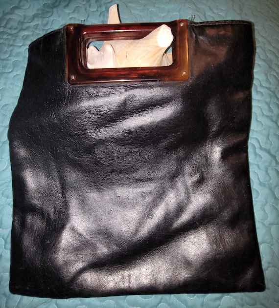 Vintage Black Leather Hand Bag or Clutch - image 2