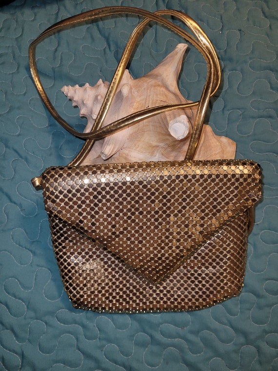 Vintage Gold Mesh Metal Lame Evening Bag Purse - image 1