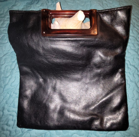 Vintage Black Leather Hand Bag or Clutch - image 1