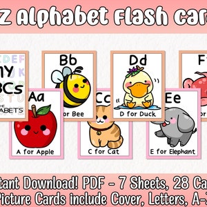 私の ABC 教育用フラッシュ カード、A-Z フラッシュ カード、アルファベット絵カード、子供向け ABC 学習、新学期、ABC、印刷可能なデジタル ダウンロード