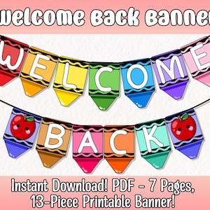 Printable Welcome Back Banner, Crayon Theme, Colorful, Back to School, Classroom Daycare Decoration, Print, Digital File, Digital Download