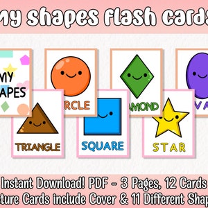 My Shapes Educational Flash Cards, Shapes Picture Cards, Cute Learning for Kids, Back to School, Basic Shapes, Printable Digital Download