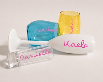 Personalized Bachelorette Cups | Custom Name Wine Glass, Champagne Flute or Shot Glass | Pool Party Cups | Summer Villa Party Drinkware