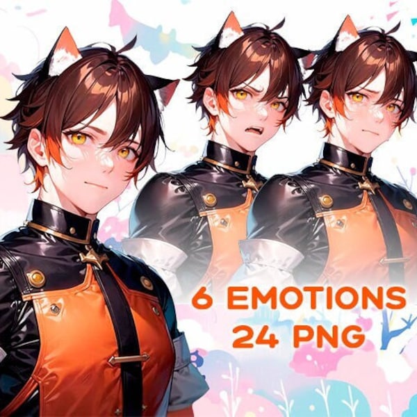 Cat Boy PNGTuber | Male Pngtuber | Ready to use | Twitch Avatar  | 6 emotions| Cat Man