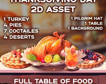 Día de Acción de Gracias BIG Asset Vtuber/ Transparente / Fiesta/ Comida/ Activos Digitales / Descarga Digital / Decoración de Stream