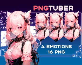 Anime Katzen Mädchen | 4 Emotionen, 16 PNGs (Ready to Use)