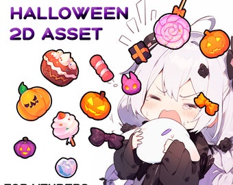Recursos de Halloween para lanzar en streaming / Decoración espeluznante para VTubers (Descarga digital)