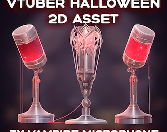 3x Micrófonos Vampiros Vtuber Halloween/ Transparente/ Escalofriante/ Recursos Digitales/ Descarga Digital/ Decoración de Stream