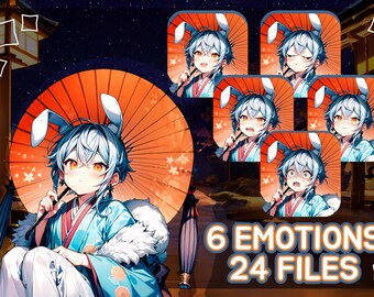 Bunny Boy PNGTuber / Yukata, 6 emociones + Bonus (Listo para usar)