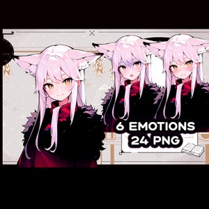 Schattig wit vosmeisje PNGTuber | Vrouwelijke PNGtuber | Klaar voor gebruik | Twitch-avatar | 6 emoties| Neko