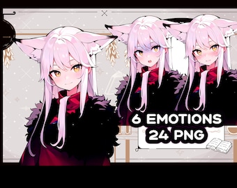 Chica Zorro Blanco PNGTuber / Avatar Neko de Twitch (6 emociones)